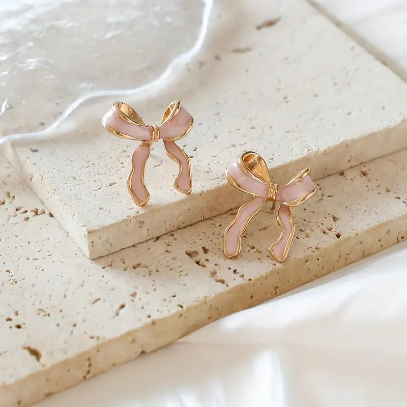 Pink Bow Stud Earrings