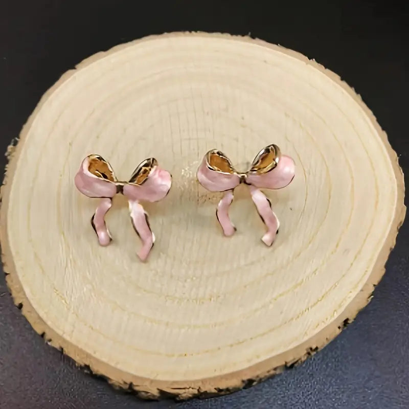 Pink Bow Stud Earrings